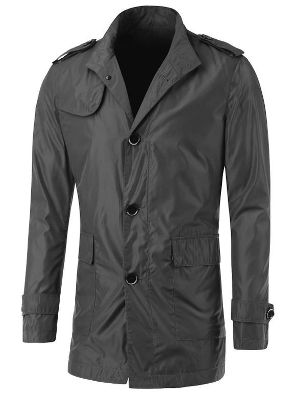 Button Up Collar turn-down Epaulet design Jacket - gris foncé M