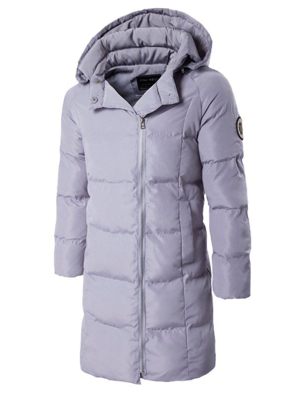 

Side Zip Up Patched Hooded Padded Coat, Gray