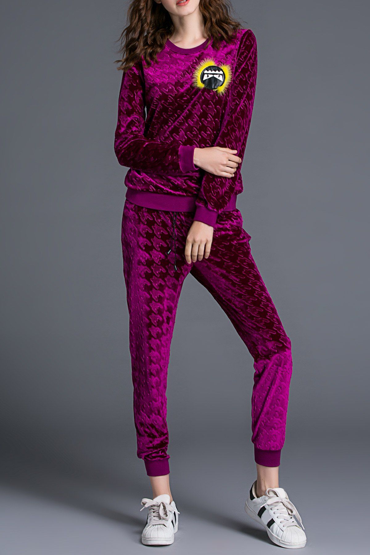 

Velvet Badge Sweatshirt With Jogger Pants, Violet