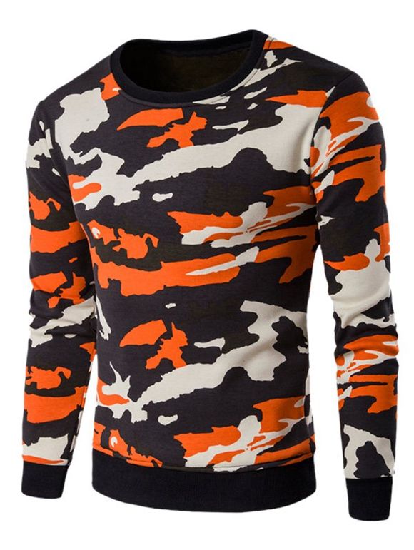 Sweat-shirt en flocage en couleur camouflage à col rond - Tangerine XL