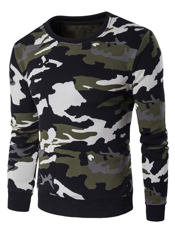 Sweat-shirt en flocage en couleur camouflage à col rond - Vert L