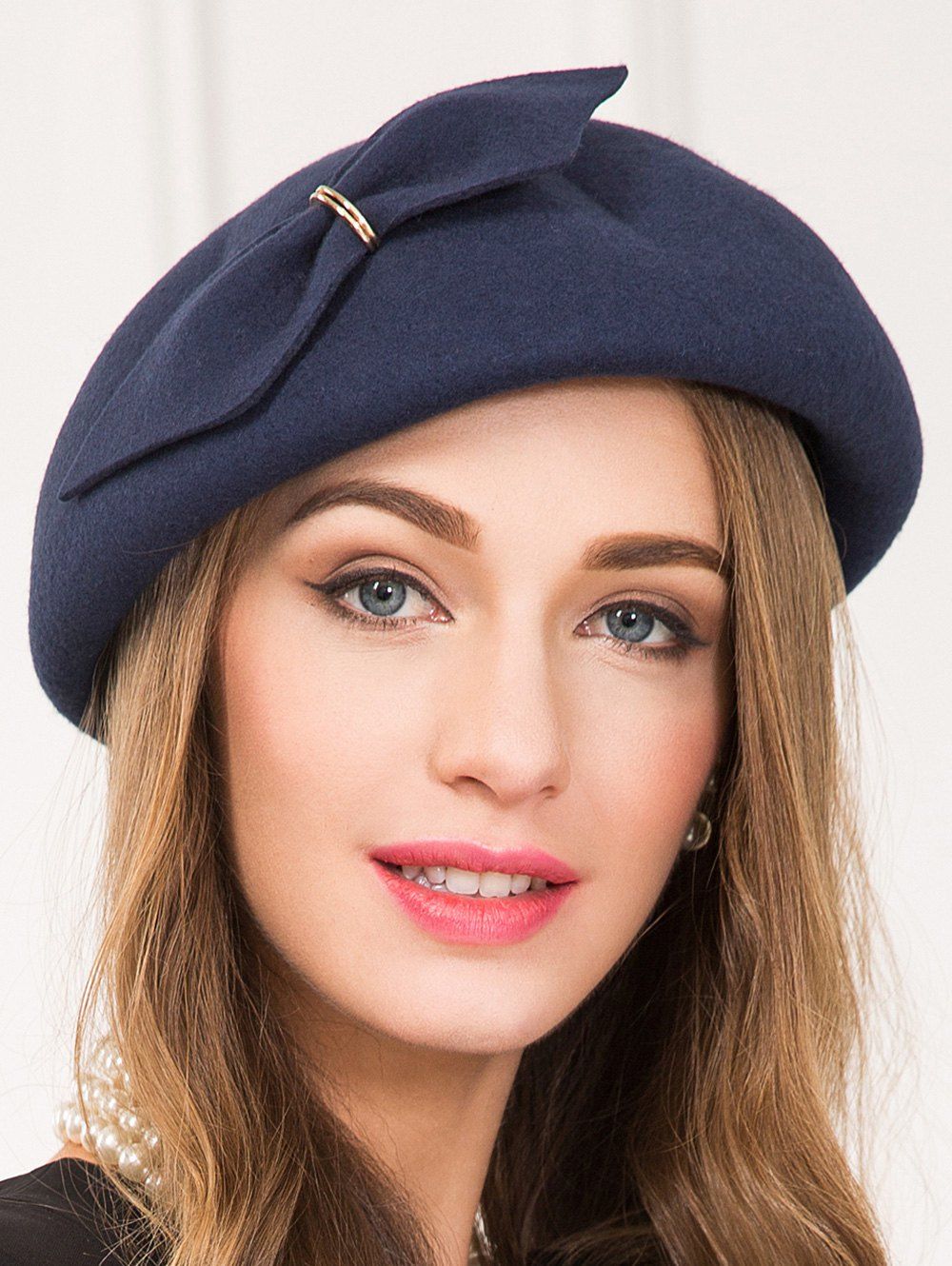 Bowknot Embellished Wool Bowler Beret, DEEP BLUE in Hats | DressLily.com