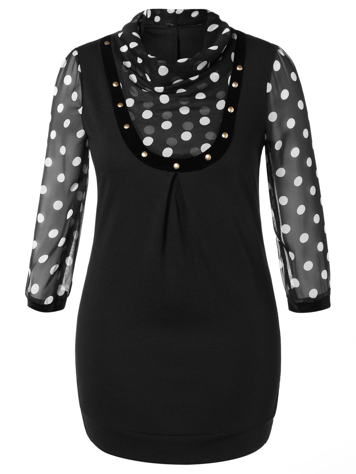 

Plus Size Polka Dot Panel Dress, Black