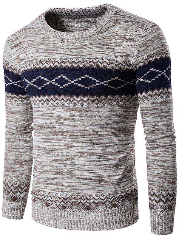 

Long Sleeve Geometric and Waviness Sweater, Khaki