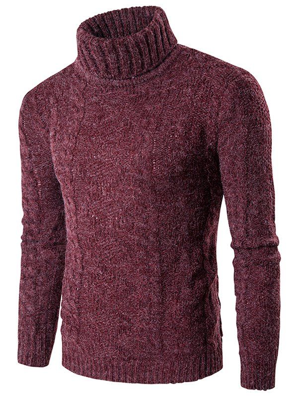 

Knit Blends Roll Neck Verical Kink Design Sweater, Red