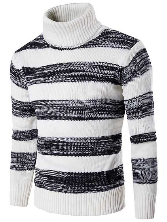 Pull rayé ombré en tricot mélangé à col roulé - Blanc XL