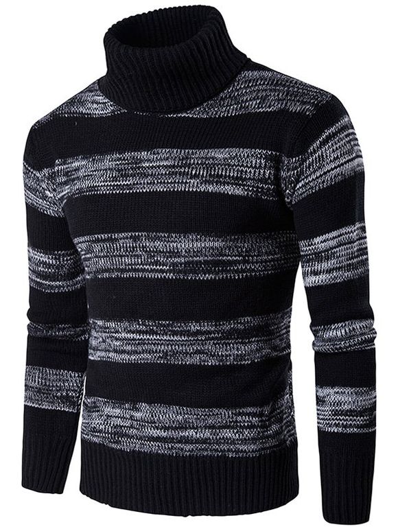 Pull rayé ombré en tricot mélangé à col roulé - Noir XL