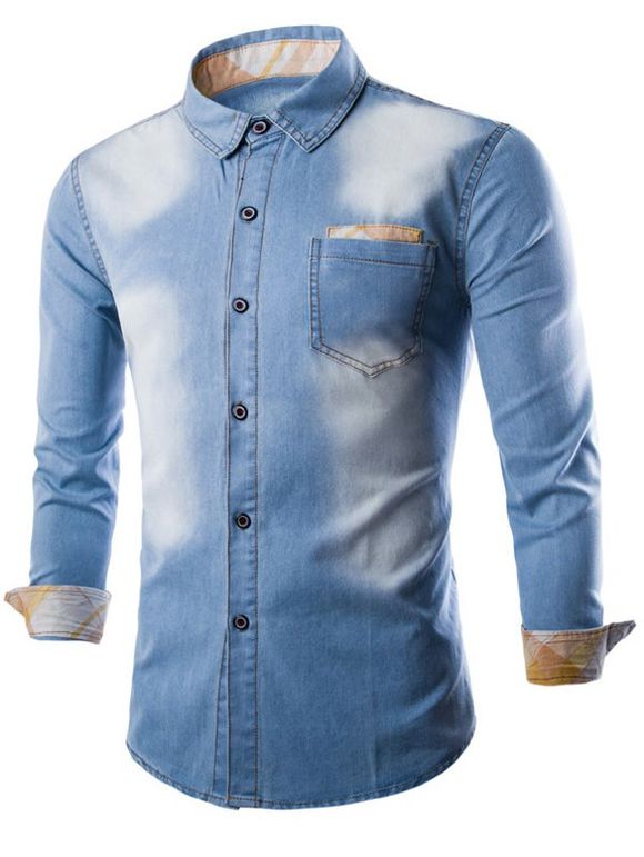 Shirt denim avec batton et poche de poitrine - Bleu clair XL