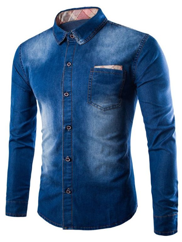 Shirt denim avec batton et poche de poitrine - Azuré M