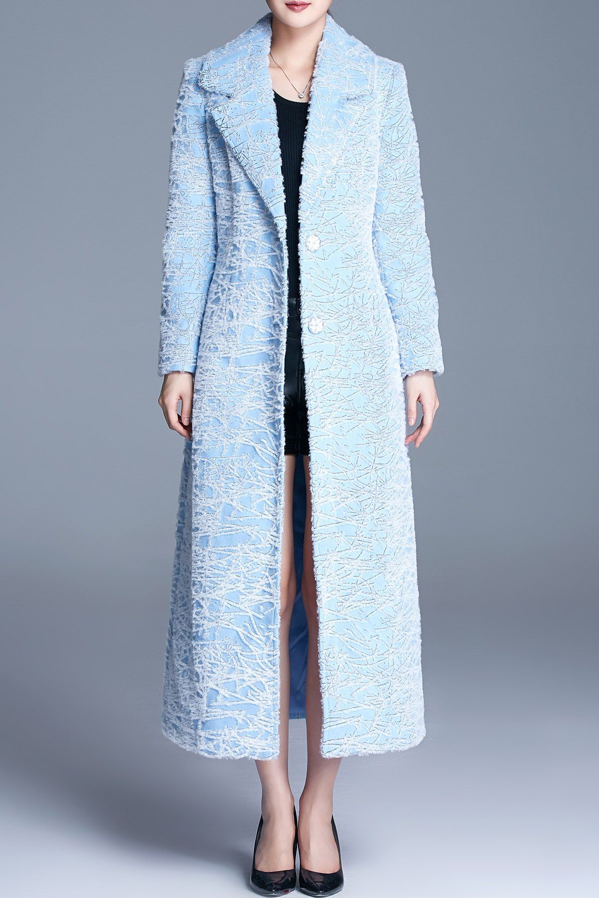 

Button Down Maxi Coat with Pockets, Azure