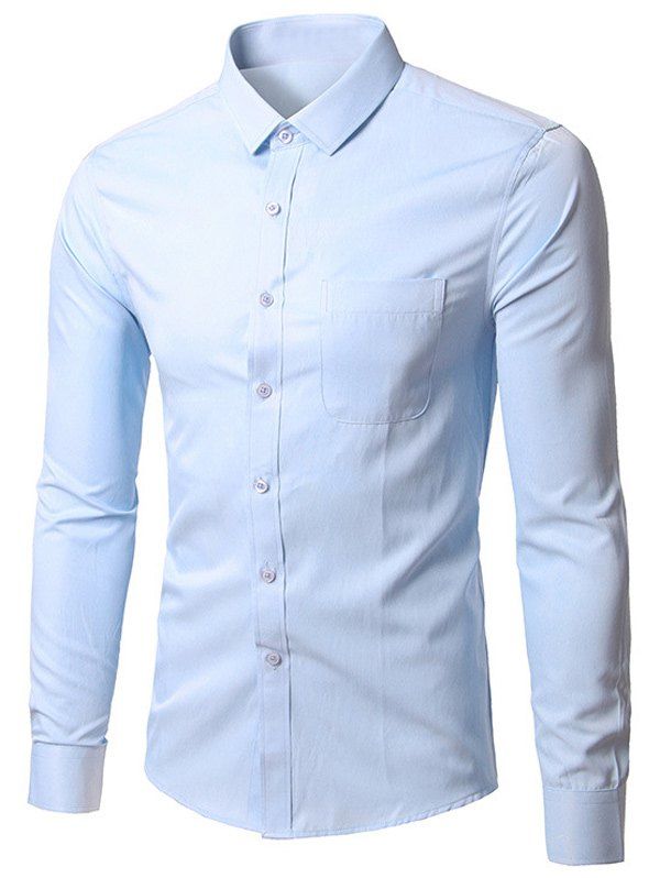 

Plain Button Up Long Sleeve Shirt, Light blue