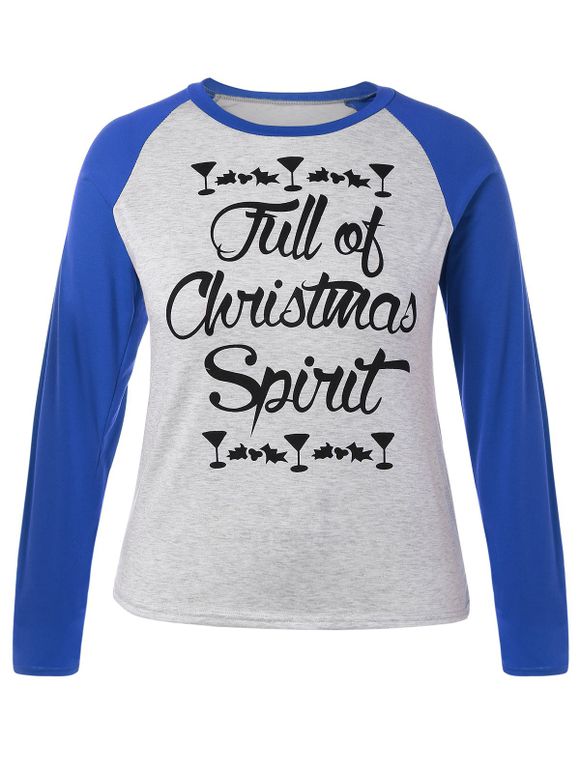T-shirt à manches raglan Noël  à grande taille - Bleu 3XL