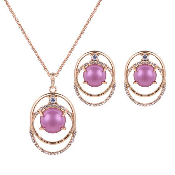 

Bead Rhinestone Necklace with Earrings, Purple