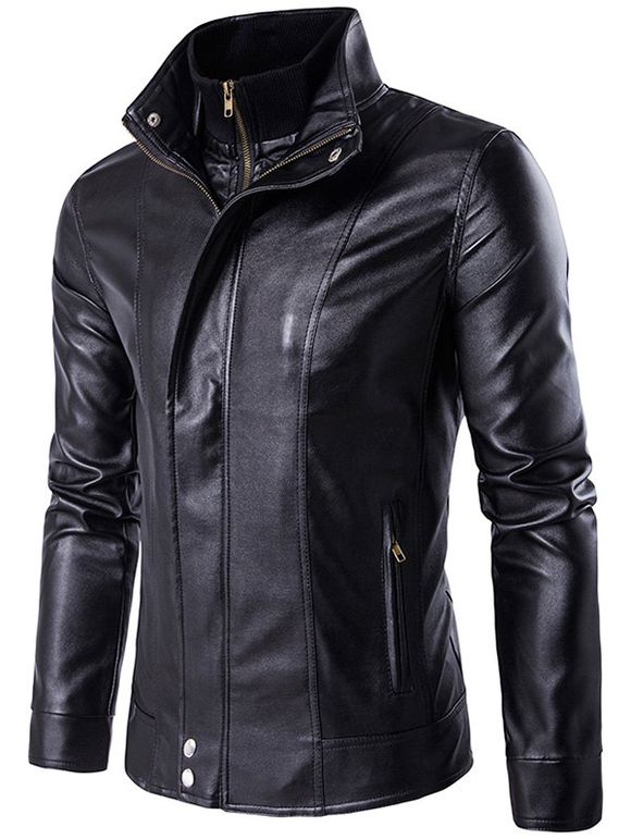 Faux-ensemble veste double zippée en cuir PU - Noir M