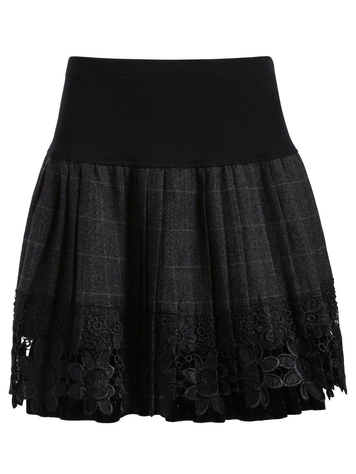 [17% OFF] 2021 Lace Insert Pleated Mini Skirt In DEEP GRAY | DressLily