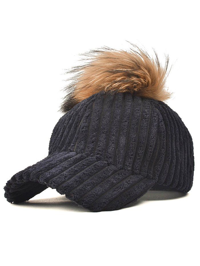 

Pom Ball Embellished Corduroy Baseball Hat, Black
