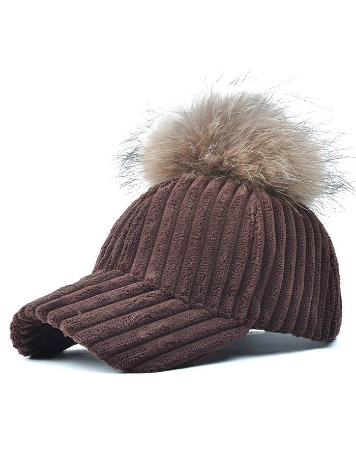 

Pom Ball Embellished Corduroy Baseball Hat, Coffee