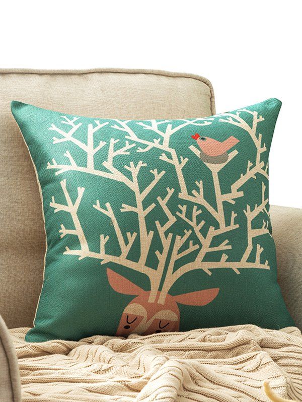 

Merry Christmas Elk Print Linen Sofa Cushion Pillow Cover, Green