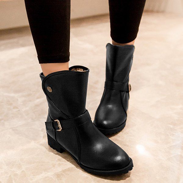 black mid calf boots low heel