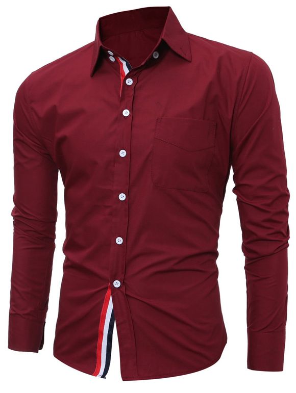 Chemise rayée avec des boutons et une poche - Bourgogne XL
