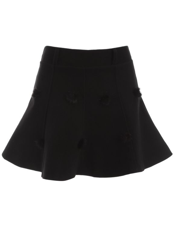 Mini jupe trapèze avec boule duveteuse - Noir ONE SIZE