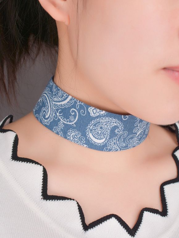 Graphic Printed Denim Choker Necklace - BLUE 