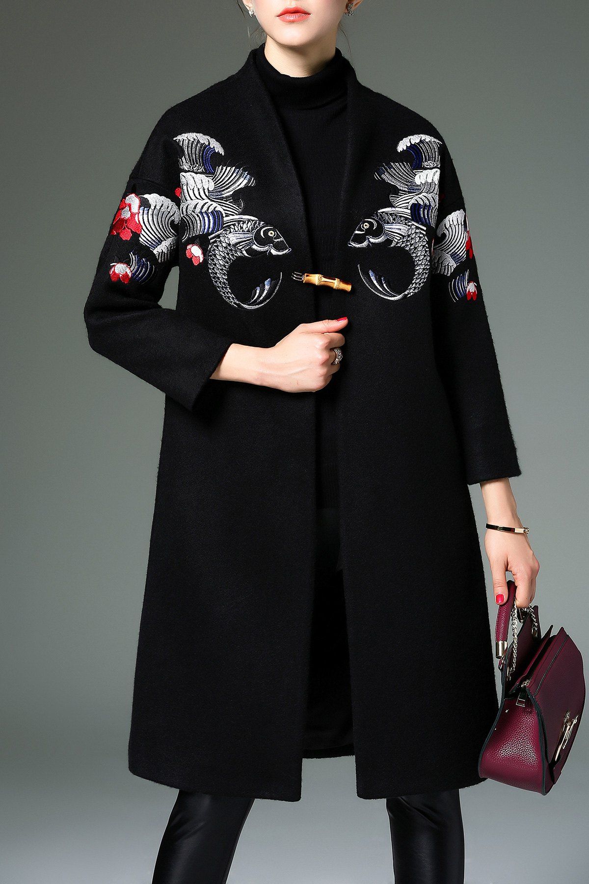 

Embroidered Coat In Wool Blend, Black