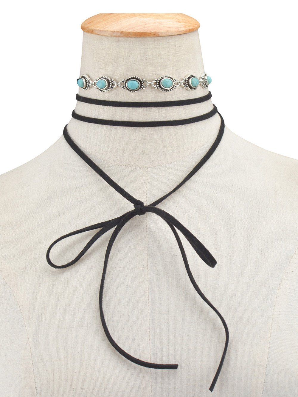 

Artificial Turquoise Bows Choker Necklace, Black