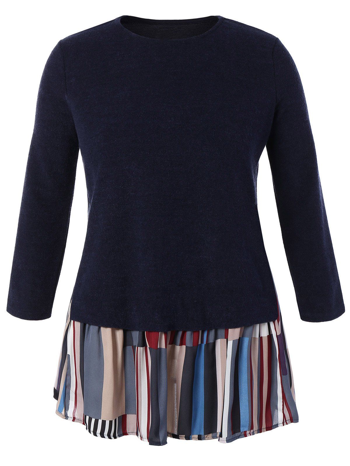 

Plus Size Long Sleeve Patchwork Dress, Cerulean