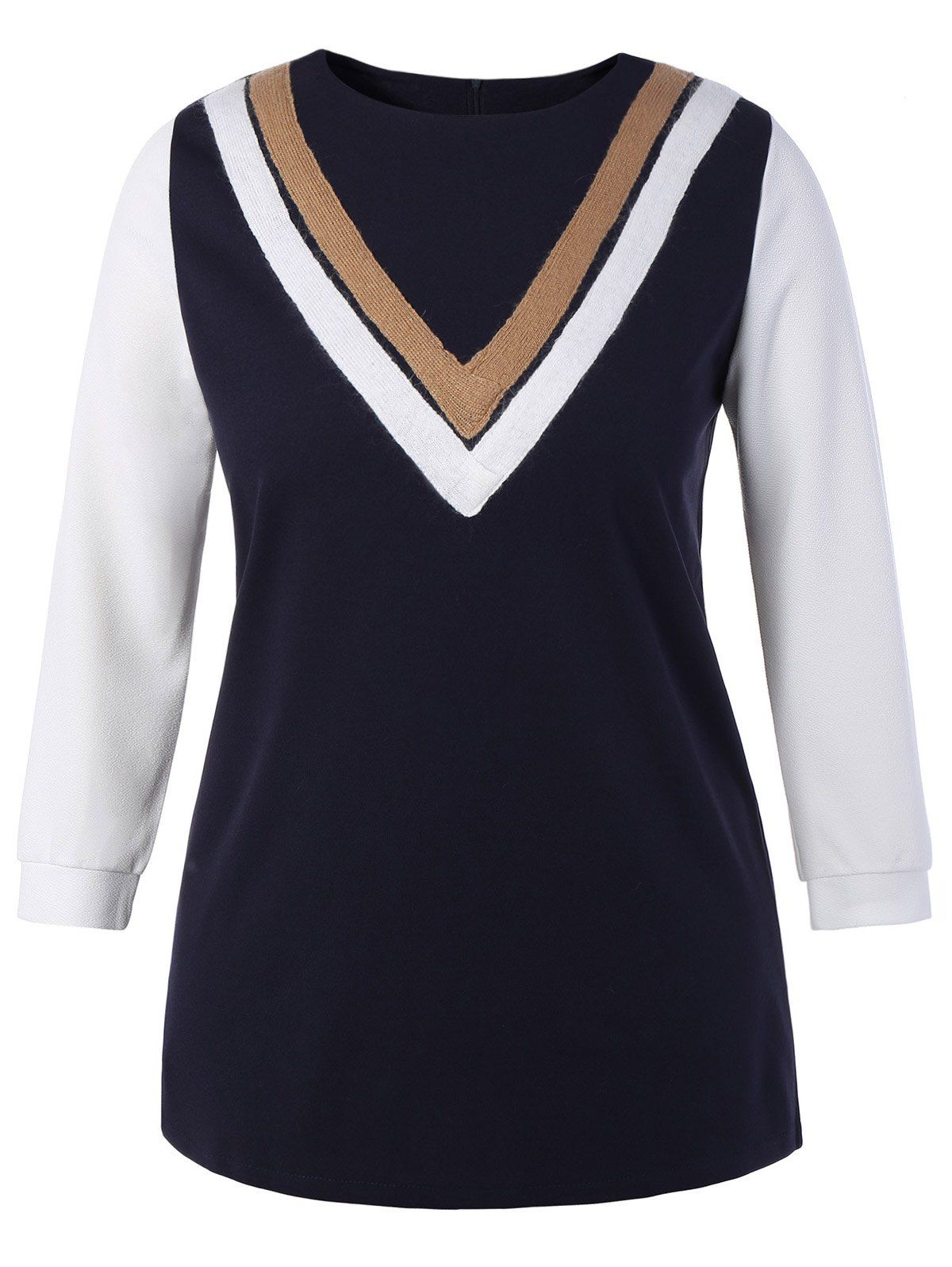 

Plus Size Long Sleeve Color Block Dress, Deep blue