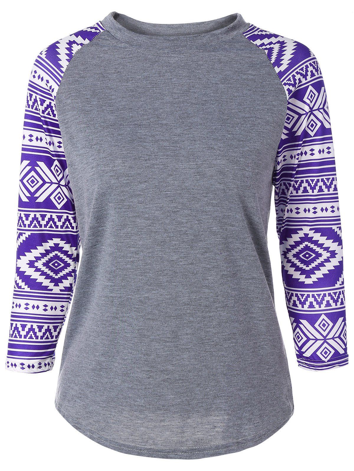 

Color Block Tribal Print T-Shirt, Purple