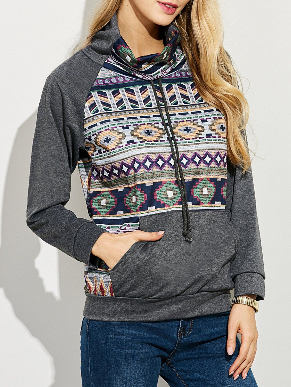 

Kangaroo Pocket Patterned Sweatshirt, Gray