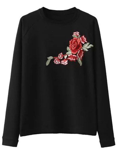Sweat-shirt brodé de fleurs à manches raglan - Noir S