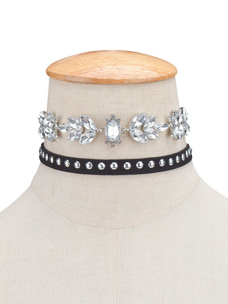 

2PCS Fake Crystal Rivets Velvet Chokers, Black