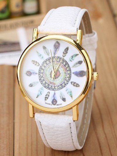 

Faux Leather Feather Quartz Watch, White