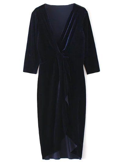 Robe de velours décolletée torsion en V - Bleu Violet S