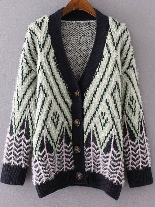 Striped Fluffy Cardigan ouvert - Vert ONE SIZE