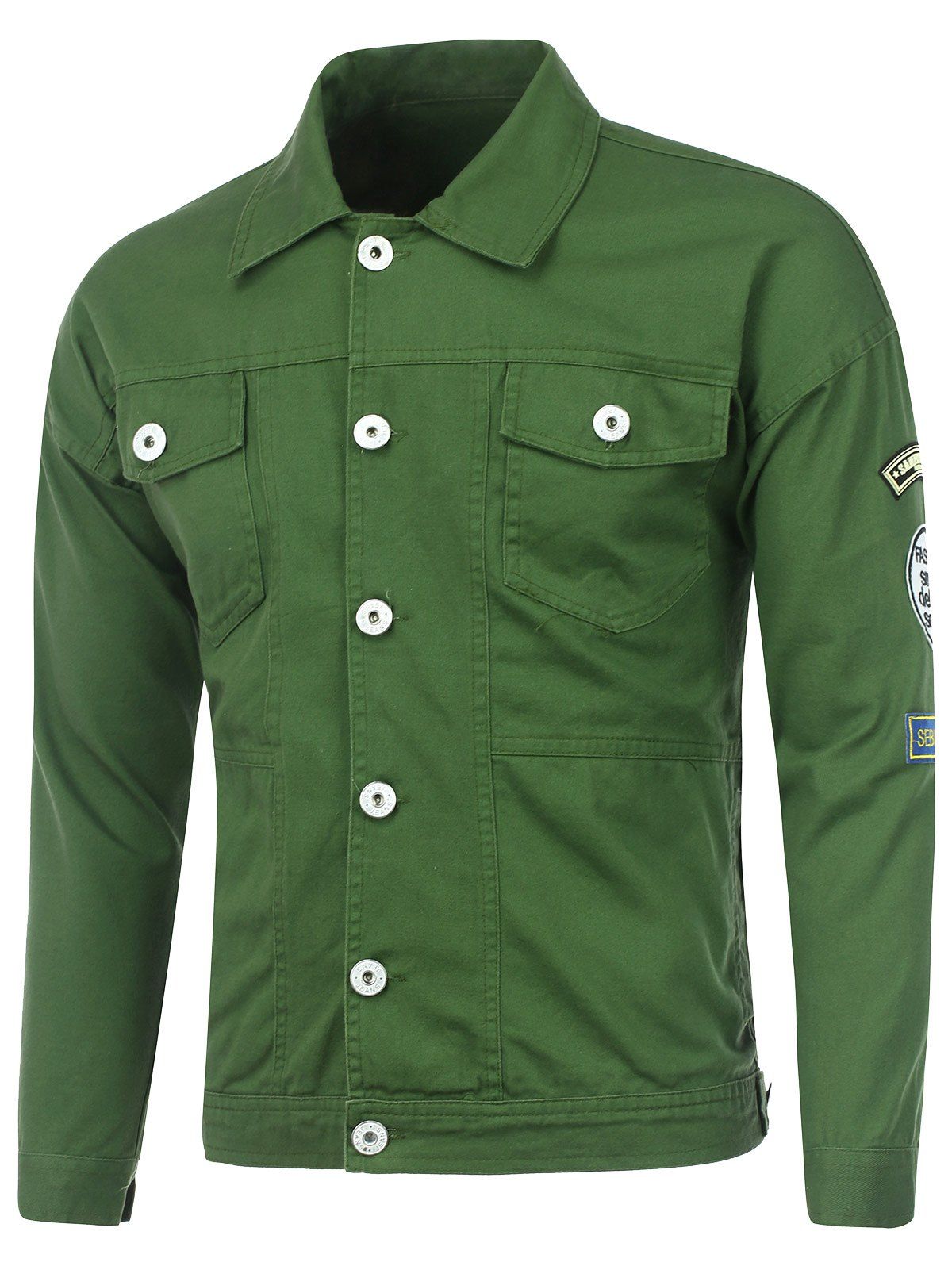 

Embroidered Buttoned Pocket Patched Jacket, Army green