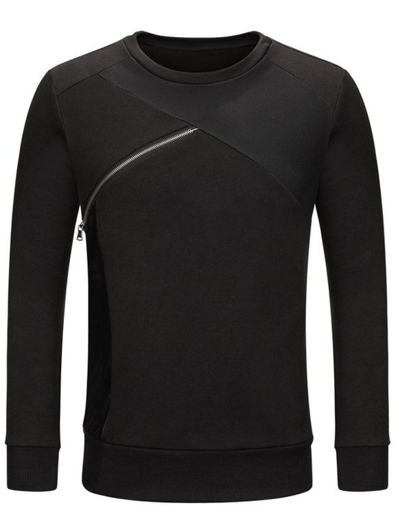 Sweatshirt à col rond en deux couleurs - Noir L
