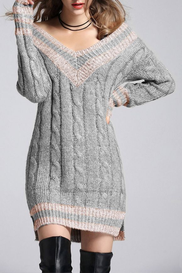 Mini robe pull en tricot fendue - Gris ONE SIZE