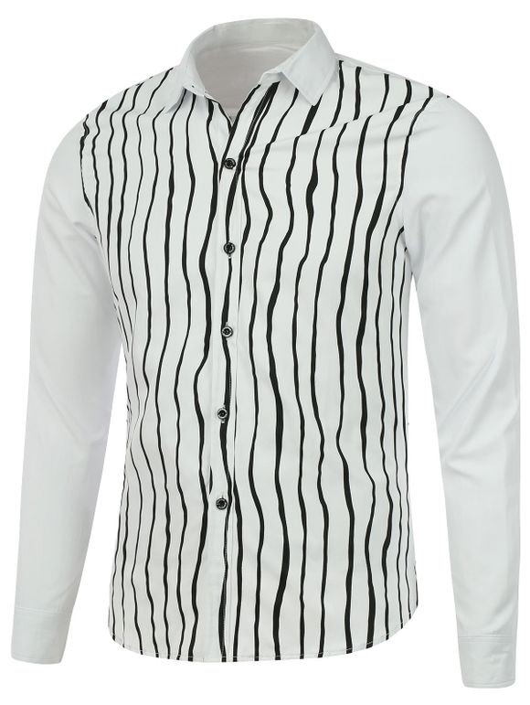 Chemise boutonnée à rayures verticals et manches longues - Blanc XL