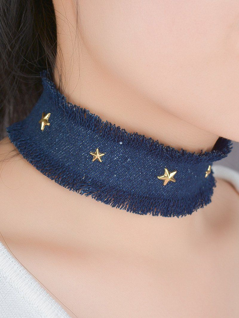 

Star Jeans Fringe Wide Choker Necklace, Deep blue