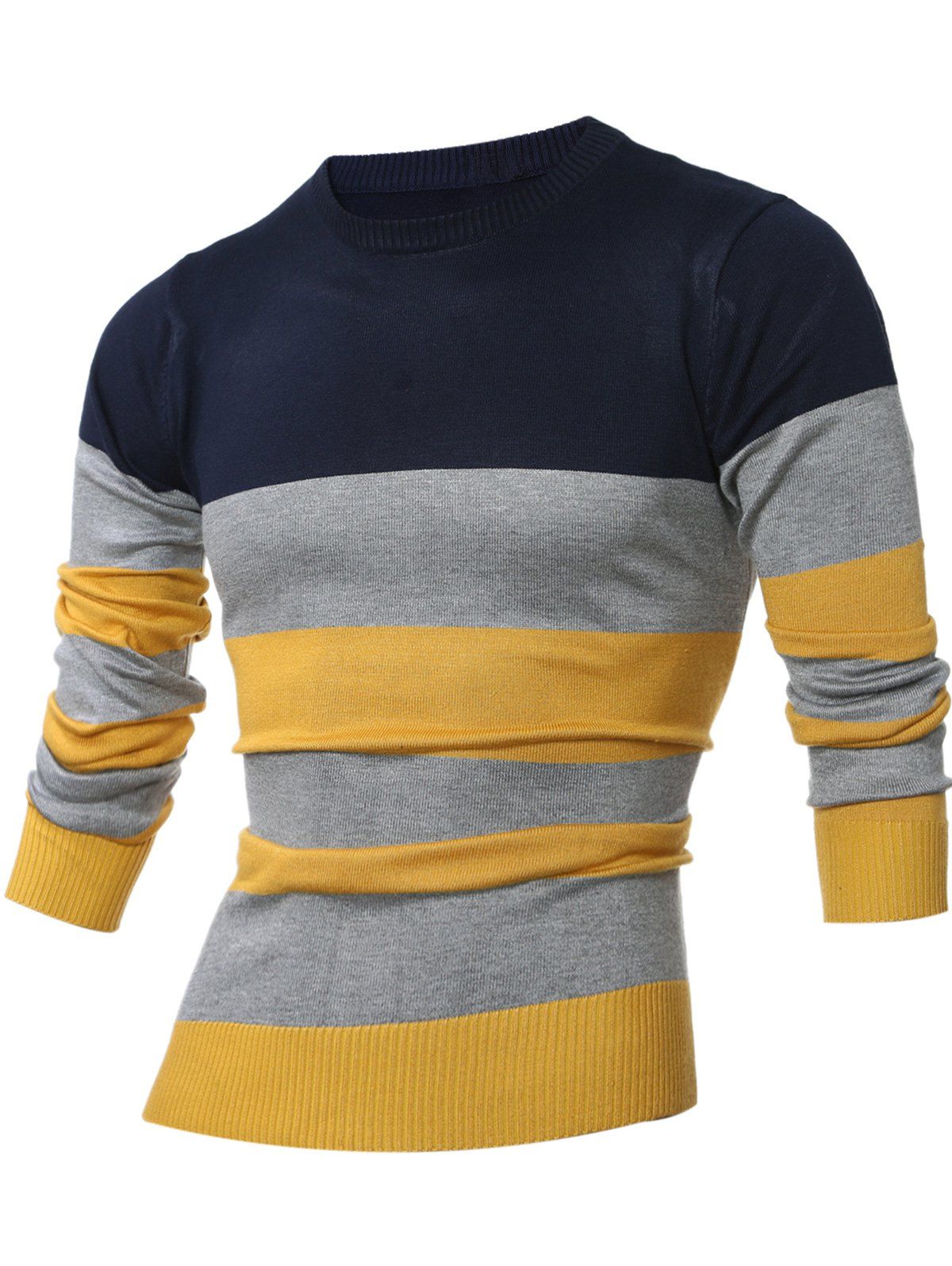 

Crew Neck Colorblock Striped Sweater, Cadetblue