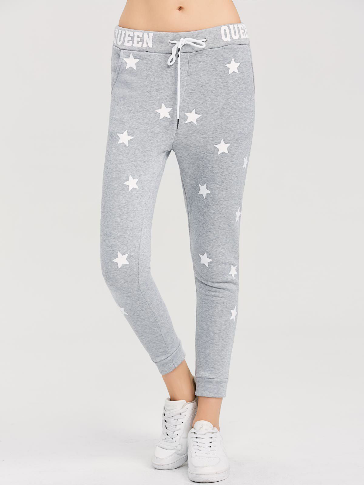 

Skinny Star Print Sports Pants, Gray