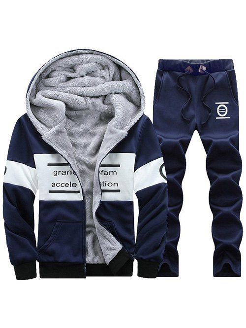 

Zip Up Flocking Hoodie and Drawstring Pants Twinset, Deep blue