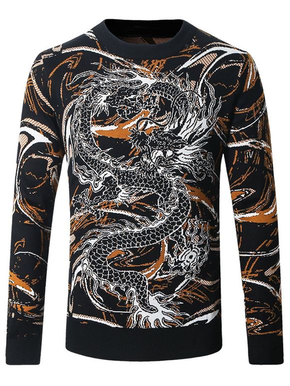 Sweat-shirt ras du cou à motif barbouillage et dragon - Noir XL