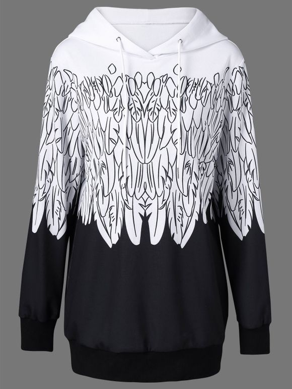 sweatshirt long à capuche et à cordon de serrage en deux couleurs - Blanc et Noir M