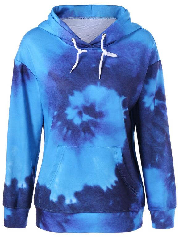 sweatshirt à capuche en motif à tourbillon et avec une poche de kangourou - Bleu 2XL