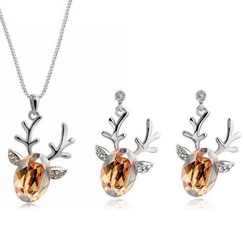 

Christmas Elk Rhinestone Necklace and Earrings, Champagne