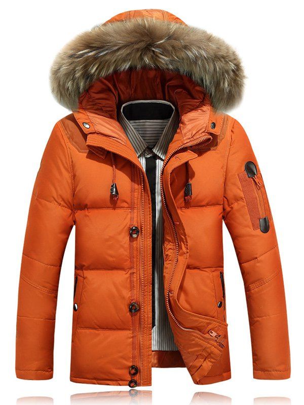 

Quilted Zipper Up Jacket with Fur Trim Hood, Jacinth